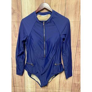 Cabana Life XL Midnight Blue Gold Zipper pockets long sleeve Swimsuit one piece